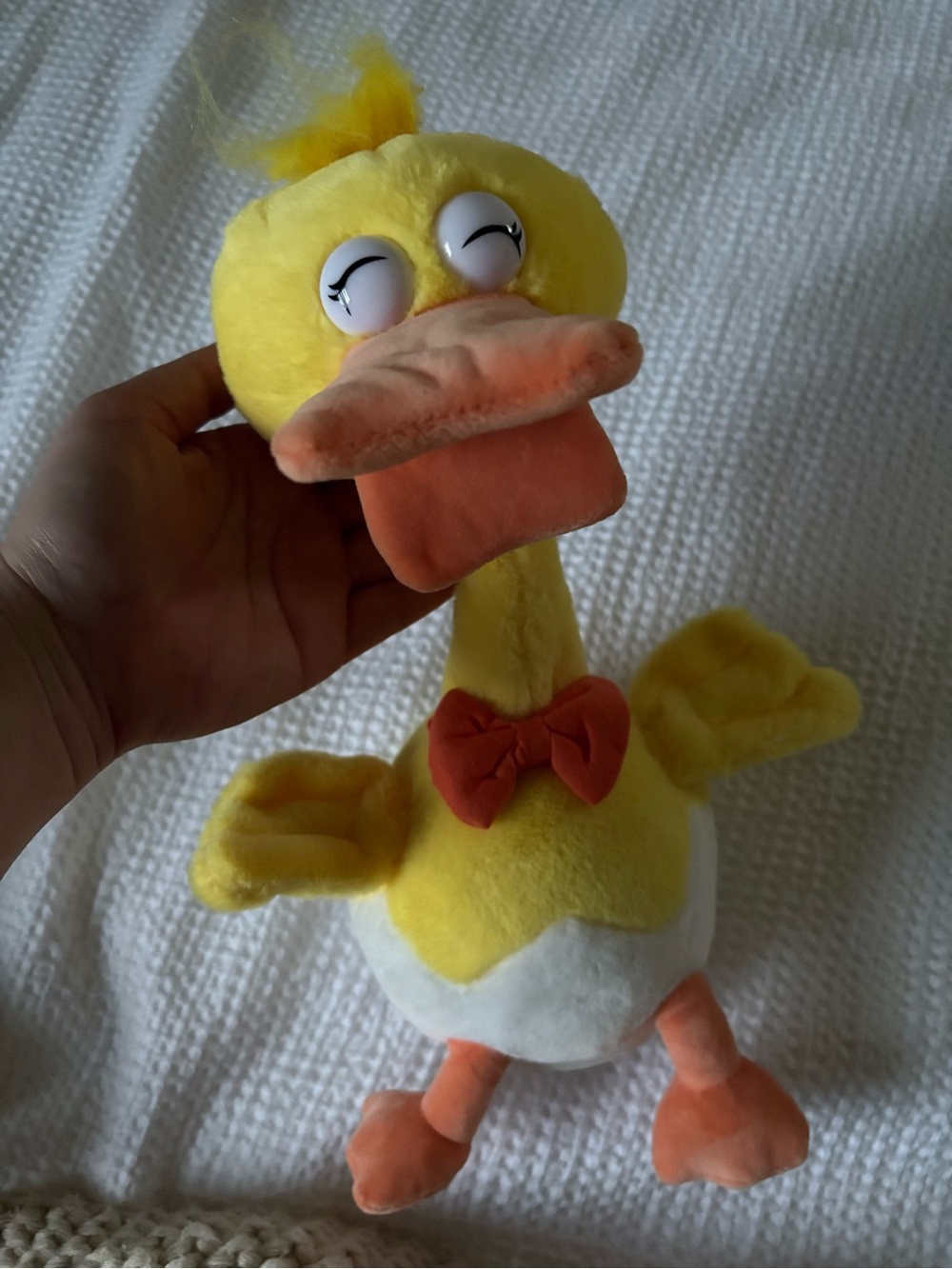Yellow Plush Duck with Orange Beak and Bow